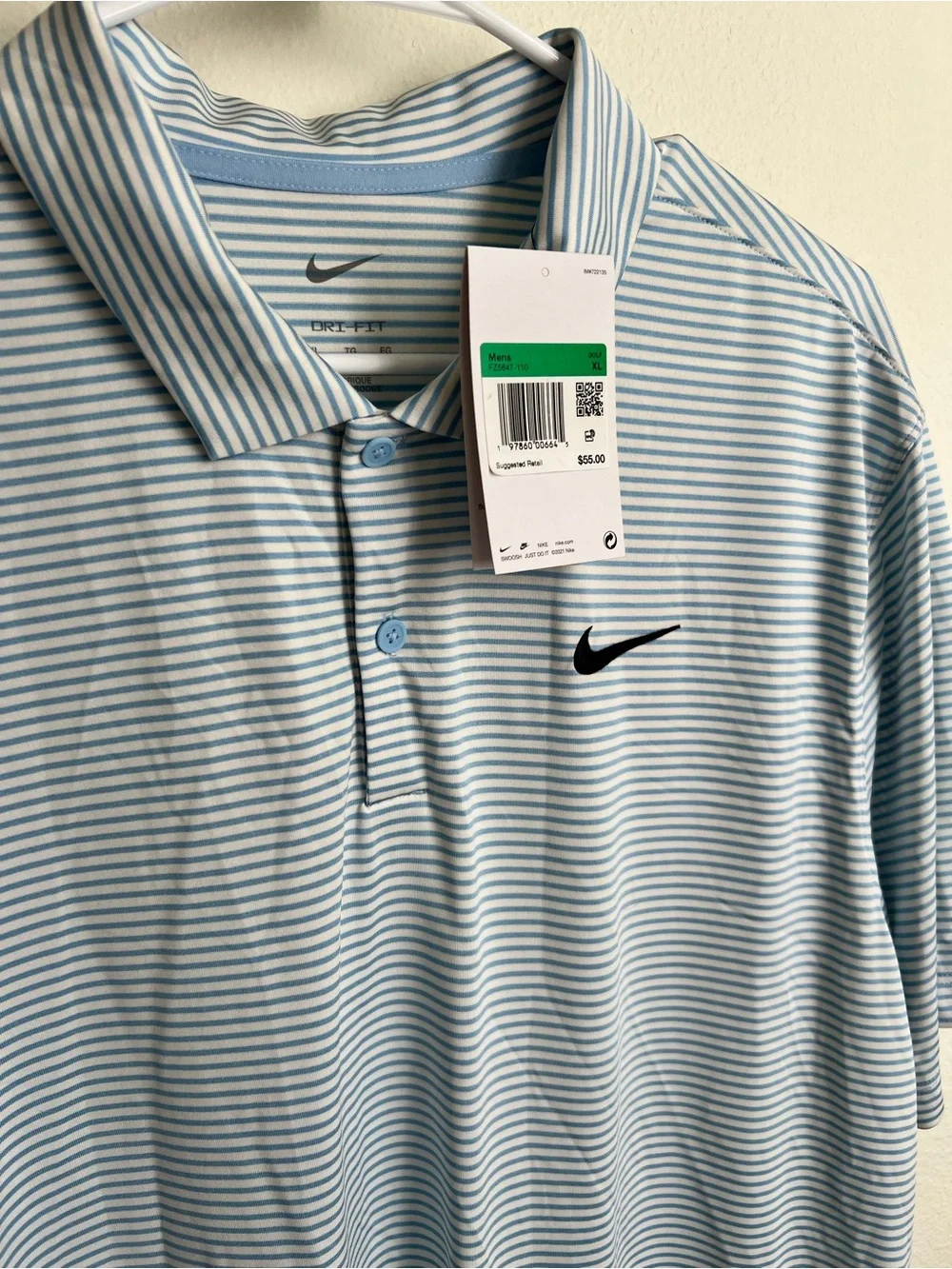 NWT Nike Men’s Light Blue Striped Dri-FIT Polo Shirt